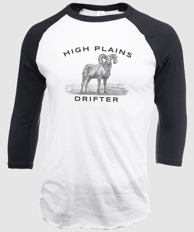 High Plains Drifter Big Horn Sheep Raglan ~ Black / White