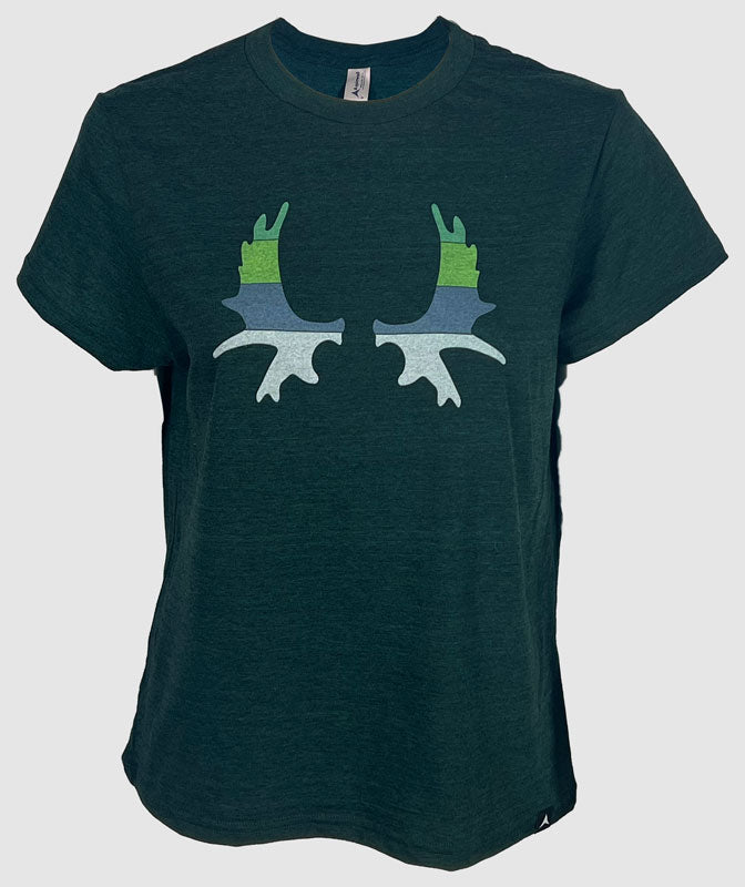 Moose Rack Womens T-Shirt ~ Heather Forest